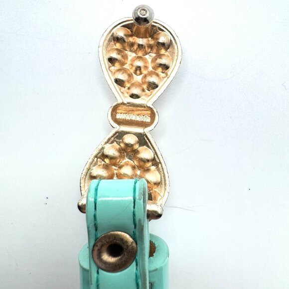 Mint Green Faux Leather Belt Pearl-Embellished Gold Bow Buckle Adjustable 29-33" - Picture 5 of 8